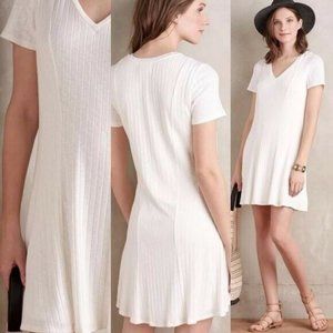 Anthropologie Dolan Left Coast Ribbed Knit Mini Dress Sz L Ivory Short Sleeve